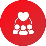 Icon depicting three people under a heart symbol on a red background.