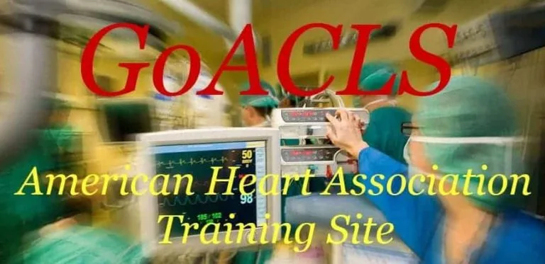 Logo of GoACLS featuring the American Heart Association Training Site text and medical imagery.